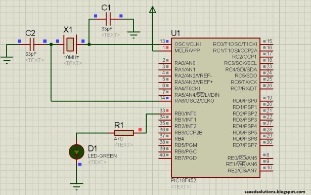 PIC18F452 LED Blinking schematic