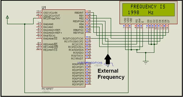 Digital frequency meter by PIC microcontroller schematic