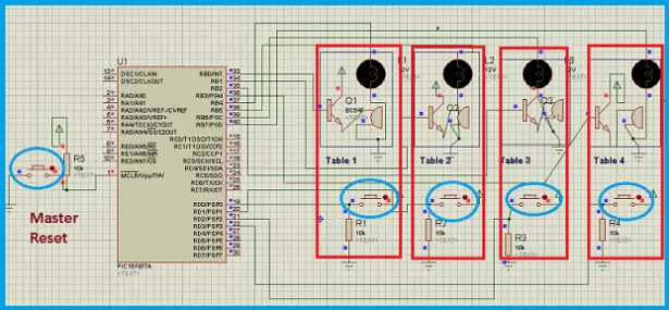 PIC microcontroller based fastest finger press quiz buzzer project schematic