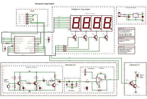 A PIC Ultrasonic distance meter project using a Seven Segment display and a PIC micro Schemetic