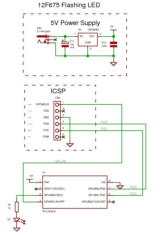 PIC 12F675 Microcontroller Tutorial schematic