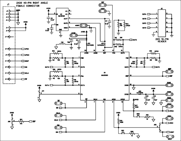 PIC'ing the MAX5581 Interfacing a PIC Microcontroller with the MAX5581 Fast-Settling DAC Schematic