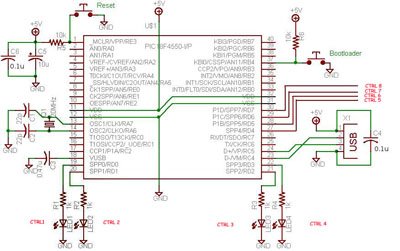 USB Interface Demo Board Using PIC18F4550 schematic