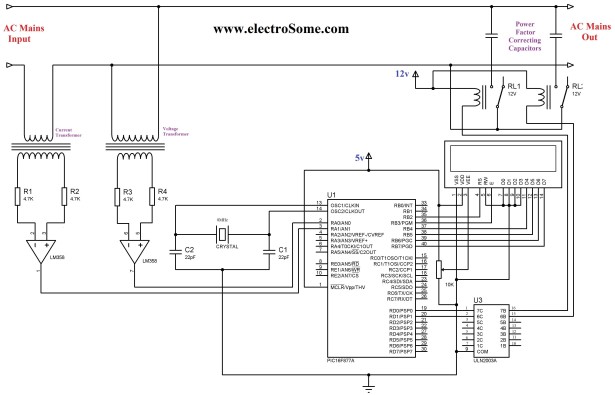 automatic power factor controller using microcontroller schematic