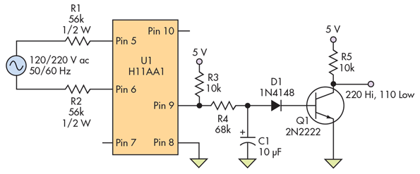Isolated Circuit Digitally Indicates 120V Line Voltage