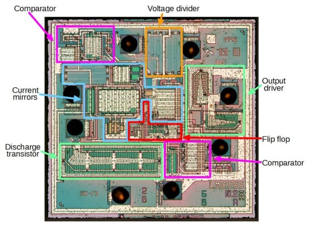 Reverse engineering the popular 555 timer chip (CMOS version)