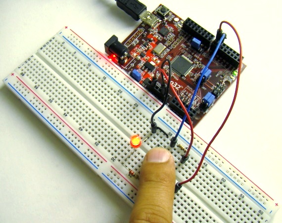 Toggle the LED with a tact switch