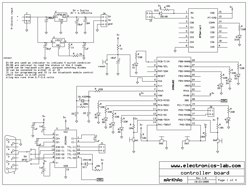 Schematic of controller board MCU controlled Bluetooth automation with infrared sensor