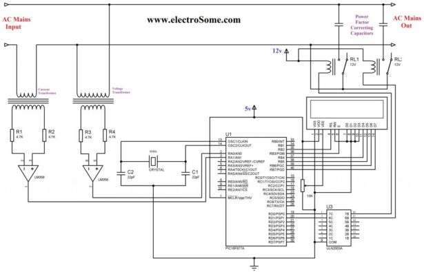 Schematic Automatic Power Factor Controller using Microcontroller