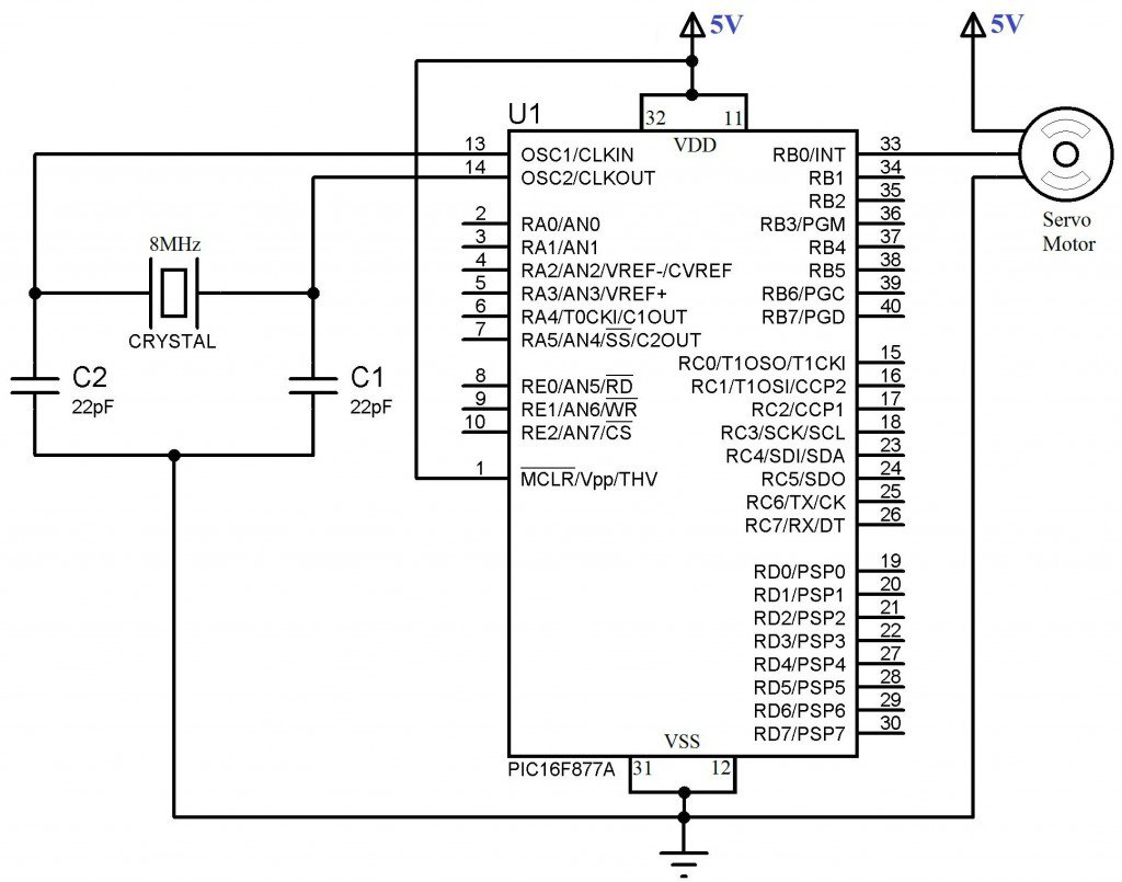 Schematic Interfacing Servo Motor with PIC Microcontroller – MPLAB XC8