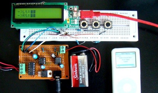 LM386 based stereo audio amplifier with digital volume control