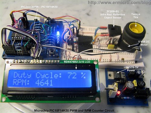 PIC18 Pulse Width Modulation (PWM) DC Motor Speed Controller with the RPM Counter Project
