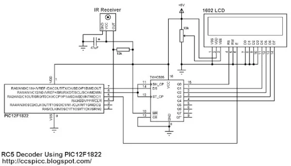 RC5 IR Remote Control Decoder with PIC12F1822 Microcontroller  schematics