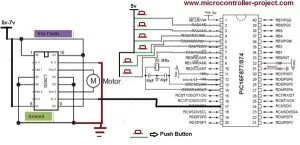 Speed control of DC motor with Pic 16f877 microcontroller and l293d motor driver ic – Circuit Diagram