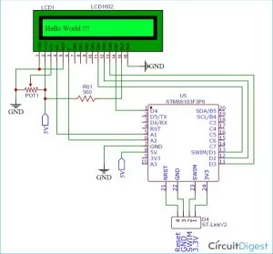 Circuit Diagram to Interface LCD with STM8 Microcontroller