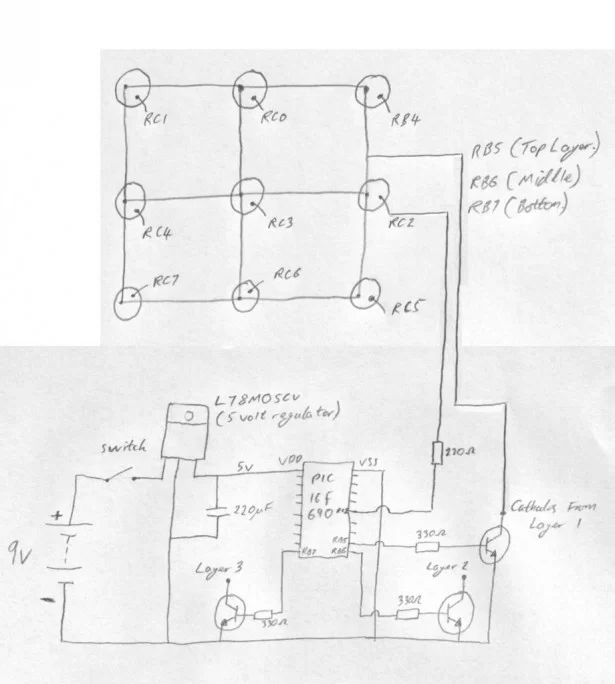 Schematic 3x3x3 LED Cube