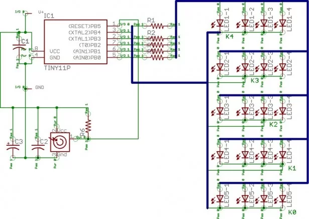 drive a lot of LEDs from a few microcontroller pins Schematic