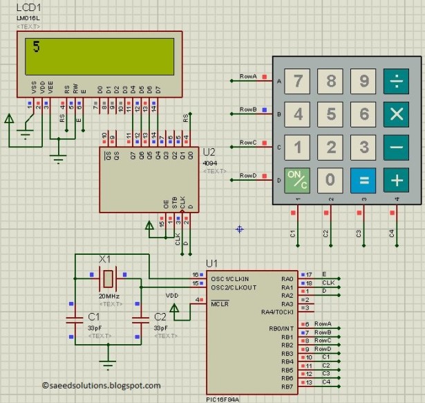 How to interface keypad with PIC16F84A schematic