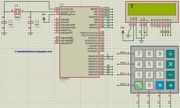 Interfacing keypad with PIC16F877 schematic