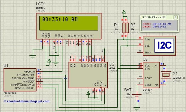 Interfacing of PIC12F675 with DS1307 Schematic