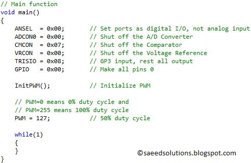 Main code for PWM generation using PIC12F675