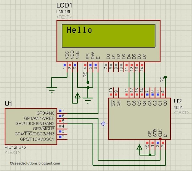 PIC12F675 LCD Interfacing schematic