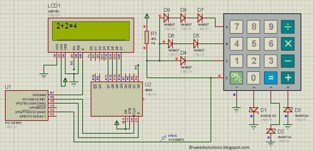 PIC12F675 based simple calculator schematic