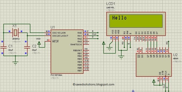 PIC16F84A LCD interfacing schematic
