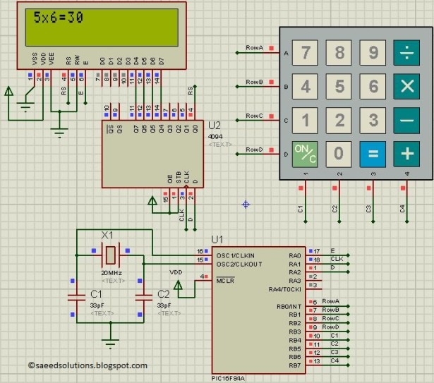 PIC16F84A based simple calculator schematic