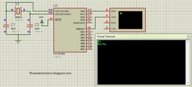 PIC16F84A interrupt based software UART Schematic