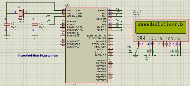 PIC16F877 LCD schematic
