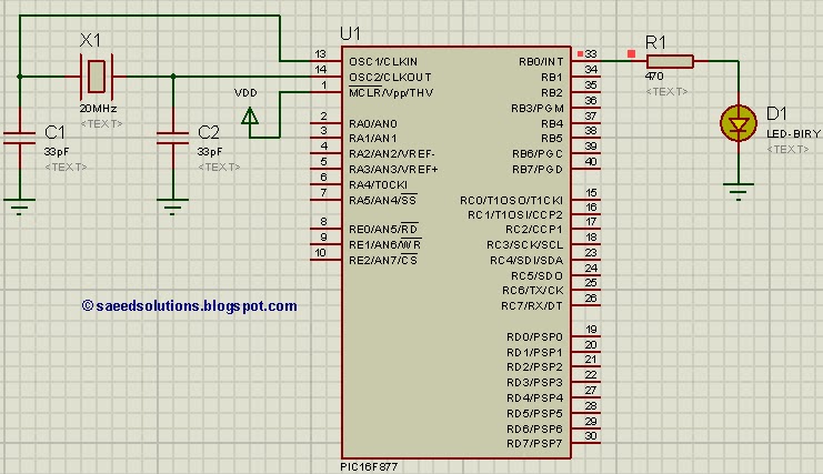 PIC16F877 LED blinking schematic