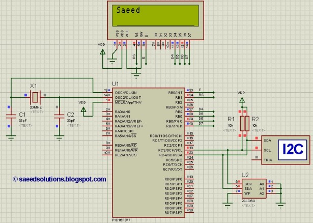 PIC16F877 with 24LC64 Schematic