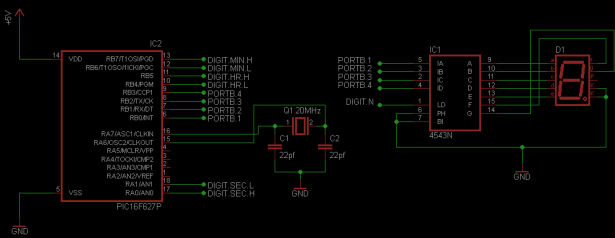 Digital Clock using PIC16F628A schematic