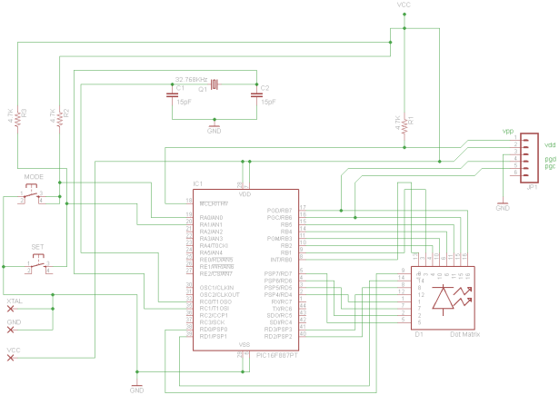 Digital Clock using PIC16F887 schematic