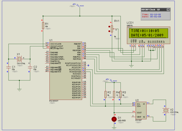 Simple Clock using DS1307 and PIC16F877A schematic
