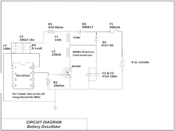 PIC12F629 Lead Acid Battery Desulfator