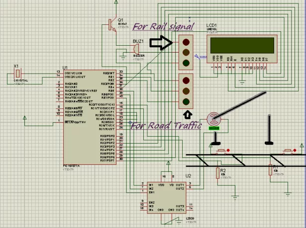 Automated Railway Gate Controlled by PIC16F877A schematic