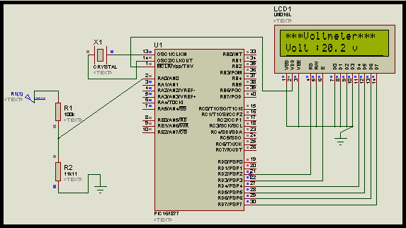 Digital Voltmeter (0-50v) using PIC Microcontroller schematic