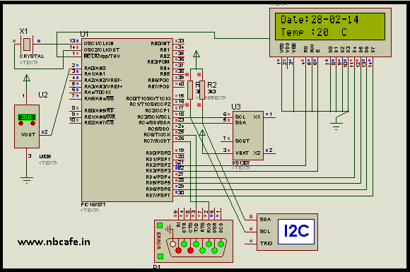 Digital thermometer with auto saving log file in excel by Pic microcontroller schematic