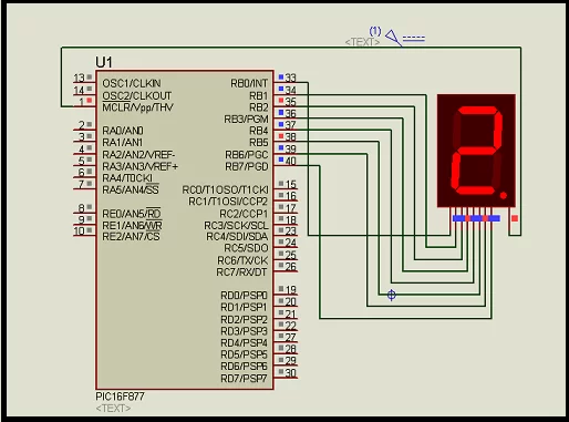 Interfacing 7 segment display with pic16f877 microcontroller schematic