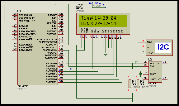 Interfacing DS1307 Real time clock with PIC16f877 schematic
