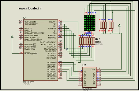 Interfacing Dot Matrix led Display with PIC Microcontroller schematic