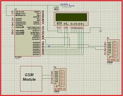 Interfacing GSM module with PIC Microcontroller schematic