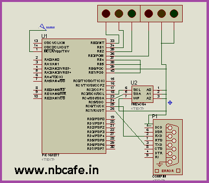 Interfacing external EEPROM with PIC Microcontroller schematic