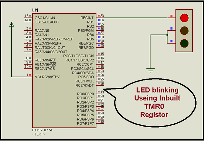 LED blinking using timer0 of pic16f877 microcontroller