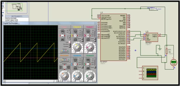 MCP4921 12 bit DAC interfacing with PIC16F877 microcontroller via SPI Connectivity schematic