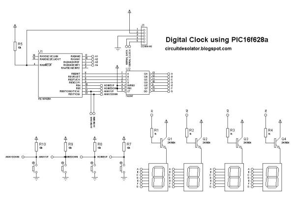 Circuit Digital Clock Using PIC16f628a Microcontroller Schematics