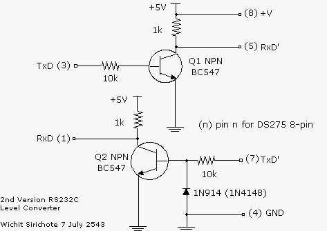 Simple RS232C Level Converter using Transistors