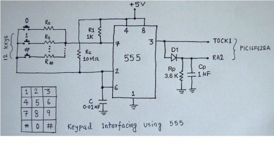 2-Wire Keypad Interface Using a 555 Timer